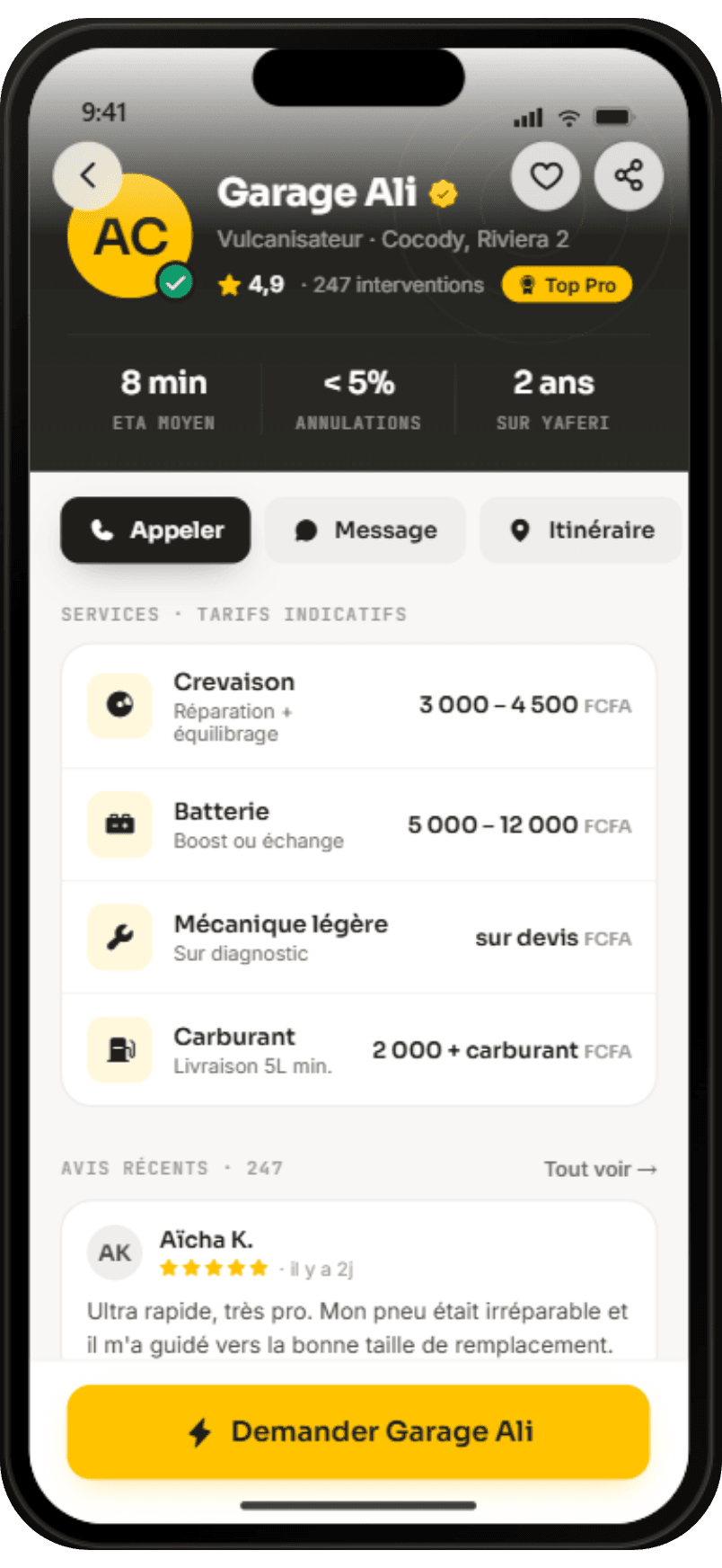 Application YAFERI : les trois dépanneurs les mieux notés proches du conducteur