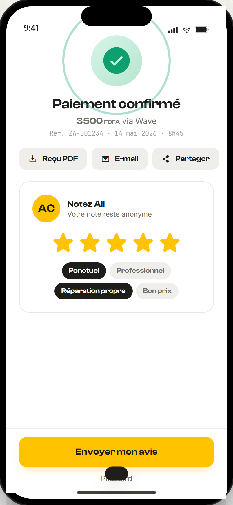 Étape 4 · payer en mobile money et noter